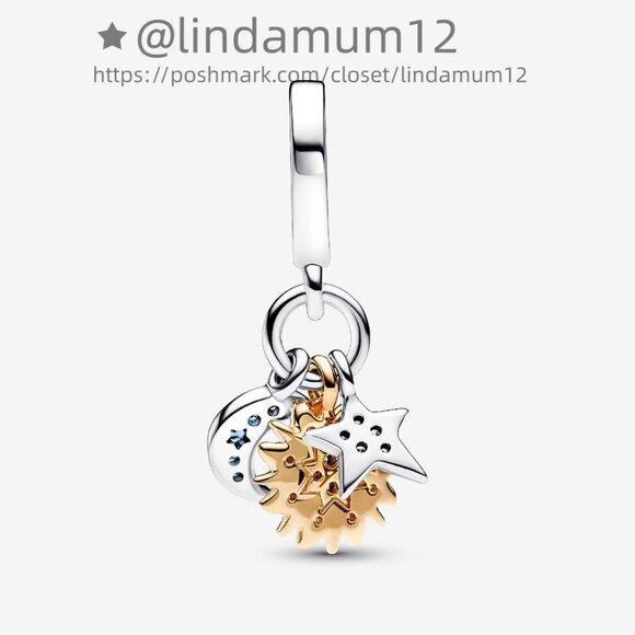 Pandora Two-tone Celestial Triple Dangle Charm - Picture 2 of 5